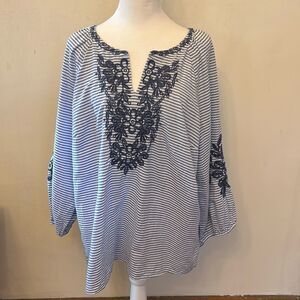 Talbots blue white striped tunic/cover up Size XL EUC